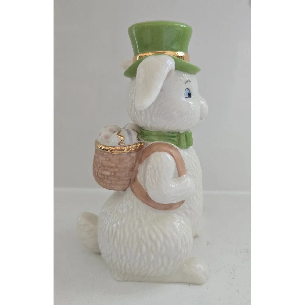 Lenox Porcelain Easter Painter Bunny Figurine Green Hat Gold‎ Trim White Rabbit